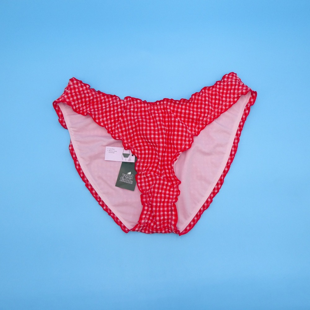 Wild Fable Bikini Bottoms Women Large Red Gingham Ruffle Trim Seersucker Nylon